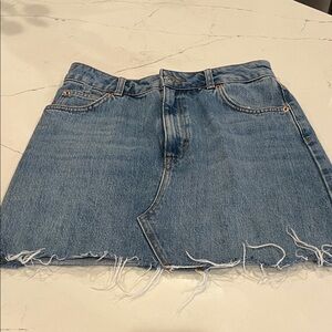 Topshop Blue Distressed Denim Skirt
